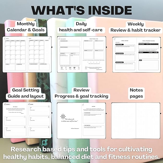 Life & Apples Wellness Journal Planner – Food Log, Fitness Tracker, Habit Tracker, Weight Loss Journal for Diet Tracking and Health Goals, Undated, Size A5, Leopard-Ruum Studio Home