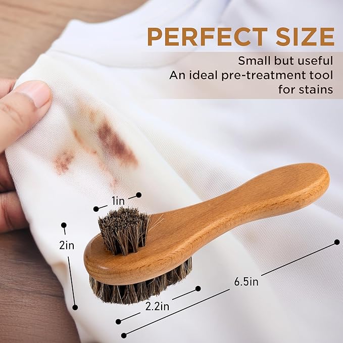 DUGATO Dual-Bristle Horsehair Laundry Stain Brush Set (2pcs) - Gentle & Tough Scrubbing for Clothes, Fabrics, Shoes - Pre-Wash Spot Treatment Tool-Ruum Studio Home