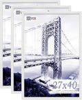 VCK 27x40 Solid Wood Poster Frames Set of 3, Exclusive Woodgrain White Picture Frame, Wall Mounting Hanging-Ruum Studio Home