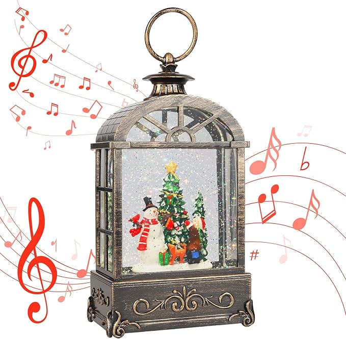 Christmas Snow Globes Lantern,Musical Snow Globes,Christmas Decorations Indoor for Home,Battery Or USB Powered,with 6 Hour Timer,Christmas Lantern for Festival Decoration,Snowman Child-Ruum Studio Home
