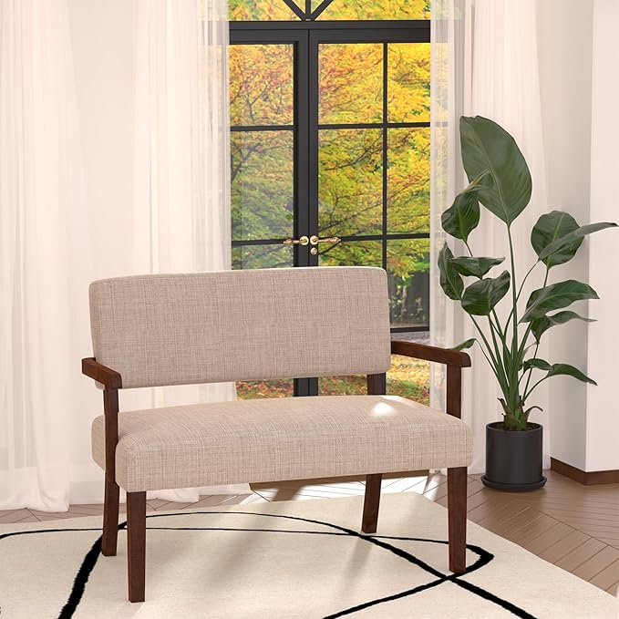 Accent Chair 2 Seat, Arm Chairs with Soft Seat and Armrests for Living Room, Love seat for Dining, Reading, and Waiting Rooms (Beige)-Ruum Studio Home