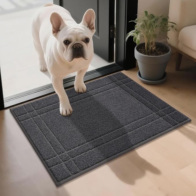 JSEI Entryway Rugs Doormat 20"x32", Non-Slip Dirt Trapper Door Mats Indoor, Washable Absorbent and Stain Resist Welcome Floor Mat for Front Door, Dog Door Mat, Muddy Wet Shoes & Paws, Dark Grey-Ruum Studio Home