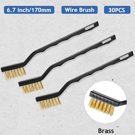 Jeffbaubl 30 Pieces Mini Wire Brush,6.7 Inch Brass Brush,Curved Handle Masonry Brushes Wire Bristle,Wire Brushes Scratch Brush for Cleaning Welding Slag and Rust Tool-Ruum Studio Home