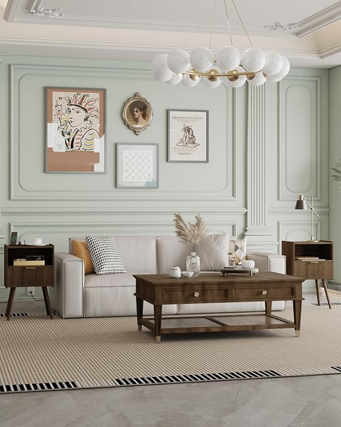 Nightstand,Modern Bedside Table with Storage Drawer and Open Wood Shelf, Accent Night Stand with Solid Wood Legs for Living Room, Bedroom and Small Spaces,Easy Assembly (Walnut Brown-Outlet)-Ruum Studio Home