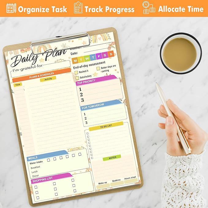 Daily planner notepad - Undated Daily Planner 52 Sheets 8.5" X 11" Daily for To-Do Lists, Habit Tracking, Academic Scheduling, and Productivity Goals - Perfect for Work, Home, and Office Organization| Rainbows-Ruum Studio Home