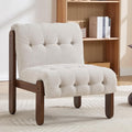 Modern Armless Accent Chair for Living Room, Soft Beige Linen Button Tufted Upholstered Lounge Reading Chair with Walnut Wood Frame-Ruum Studio Home