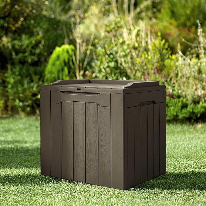 JUMMICO 31 Gallon Resin Deck Box Waterproof Indoor Outdoor Storage Boxes for Patio Furniture Cushions and Garden Tools (Brown)-Ruum Studio Home