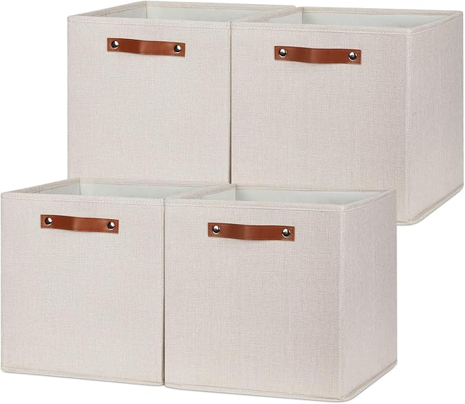 HNZIGE Large Storage Baskets Set of 4 Collapsible Storage Baskets,13x13 Storage Cube Bins with Handles,Foldable Storage Cube Bins for Shelves(cream)-Ruum Studio Home