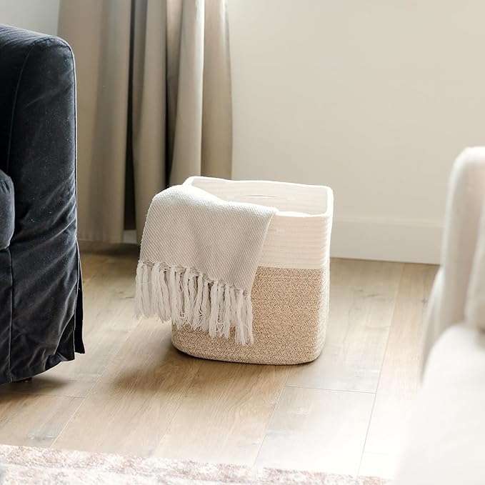 NaturalCozy 13 Inch Cube Storage Bins Cotton Rope Woven Baskets for Organizing 3-Pack | 13 x 13 Storage Cubes | Fabric Square Storage Baskets for Shelves Organizer, Kids Toy Bins, Closet Baby Nursery-Ruum Studio Home