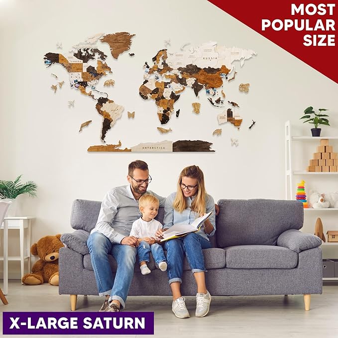 HYPERI Multilayered 3D Wooden World Map Wall Decor, Wood Art Wall Decor, Mapa Mundi Para Pared, World Maps and Push Pins, Valentine's Day Gifts For Dad, Mom, Boss, Husband, Wife (Medium)-Ruum Studio Home
