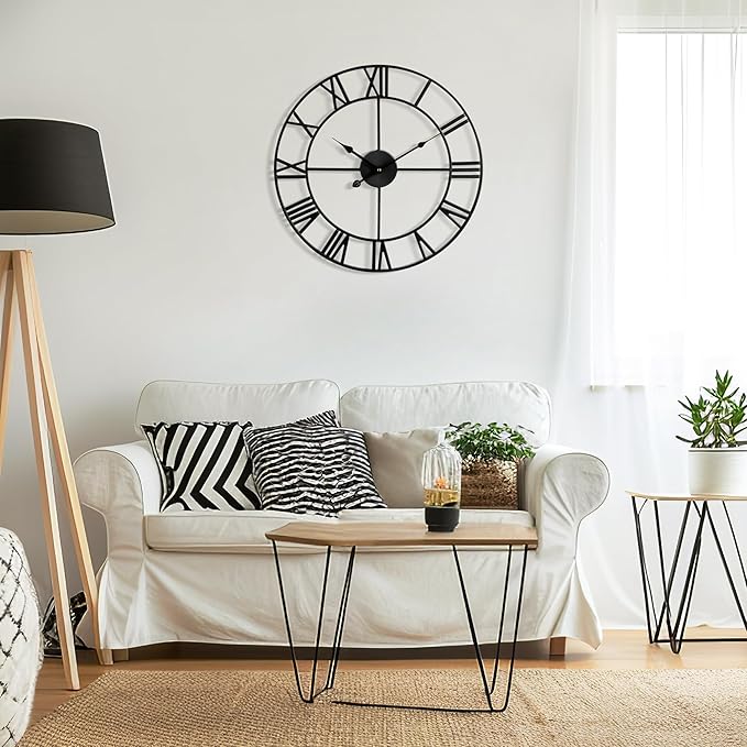 Large Wall Clock for Living Room Decor - 60cm/ 24 Inches Silent Non-Ticking Metal Wall Clocks Battery Operated, Vintage Decorative Modern Wall Clock for Bedroom, Office, Farmhouse Decor-Ruum Studio Home