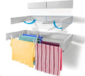 Step Up Laundry Drying Rack, Wall Mounted, Retractable Clothes Drying Rack, 60lbs Capacity, 20 Linear Ft, with Wall Template and Long Screwdriver Bit (40" White)-Ruum Studio Home
