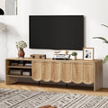 ORRD 63'' TV Stand, Modern TV Console Table Wave Panel Television Stands Entertainment Media Center with Storage Compartment and Sliding Door for Living Room (Natural)-Ruum Studio Home