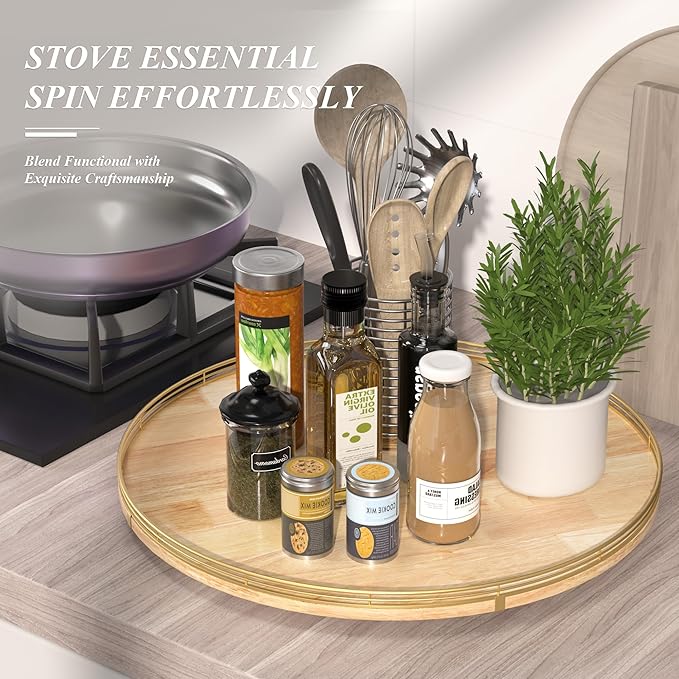24 Inch Extra Large Lazy Susan Turntable - Premium Solid Oak Wood & Iron | Rustic Farmhouse Rotating Tray for Dining Table, Kitchen Countertop, Centerpiece Decor | Smooth 360° Spin | Durable & Stylish-Ruum Studio Home