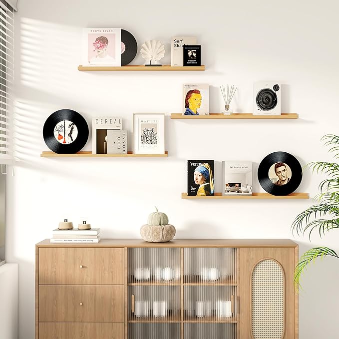 Picture Ledge Shelf for Wall, Floating Shelves Set of 4, 36 Inch Long Nursery Book Shelves for Toys Storage, Kids Bookshelf Wall Mounted for Books Photo Frames, Oak-Ruum Studio Home
