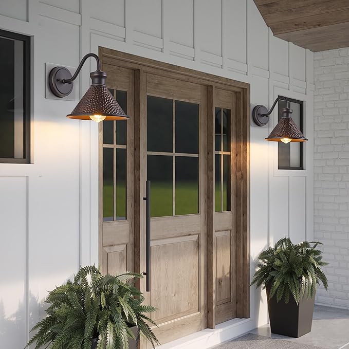 Gooseneck Outdoor Wall Light Fixtures, 2-Pack Farmhouse Barn Lights for Porch, Industrial Oil-Rubbed Bronze Exterior Wall Sconce for Garage, Patio, E26 Base Anti-Rust, Bulb not Included-Ruum Studio Home