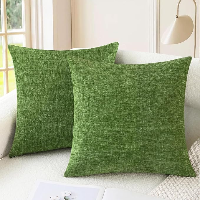 CaliTime Throw Pillow Covers Decorative 18 X 18 Inches Pack of 2 Cozy Chenille Cushion Cases for Couch Sofa Bed Living Room Home Forest Green-Ruum Studio Home