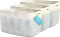 OrganiHaus Set of 3 Woven Storage Baskets for Organizing, Cotton Rope Organizer Bins for Shelves, Closet & Nursery, Dog Toy Basket, Decorative Bins for Toys, Towels & Books - 15x10x9, Blue/Off-White-Ruum Studio Home
