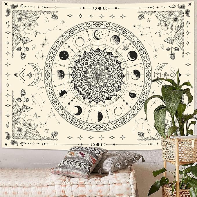 Lunerfex Mandala Moon Tapestry Boho Tapestry for Bedroom Black and White Tapestries Wall Hanging Living Room Wall Art and Home Decor 44x60-Ruum Studio Home