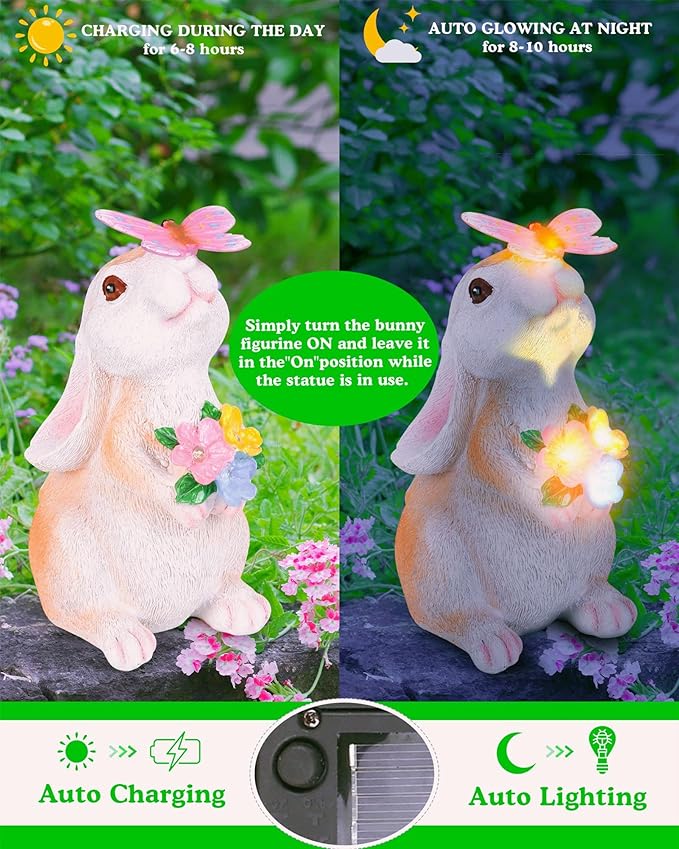 Vermeyen Solar Garden Statues Outdoor Decor-Yard Decorations for Patio,Balcony,Backyard,Lawn Ornaments-Easter Bunny Figurines with LED Light-Unique Birthday Gardening Gifts for Women,Mom,Grandma-Ruum Studio Home