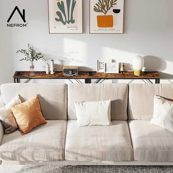 39.4" Console Table, Skinny Entryway Table with Fast-Charging Station, Narrow Long Sofa Table, Behind Slim Couch Table for Entrance, Hallway, Living Room Decor ST-BR100-1-Ruum Studio Home