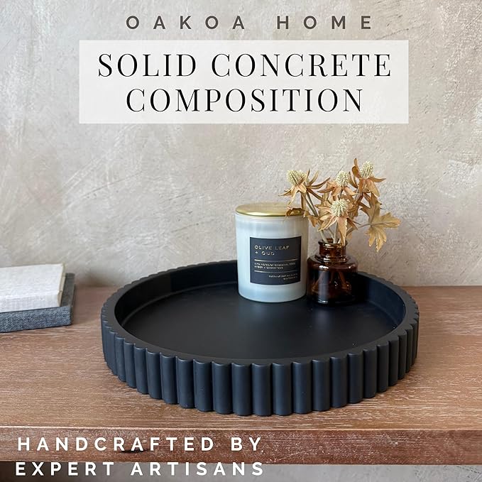 OAKOA Concrete Black Tray for Coffee Table - Round Black Decorative Tray for Table Decor - Bandejas Decorativas para La Sala - Coffee Table Centerpiece-Ruum Studio Home