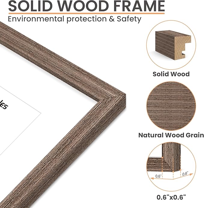 upsimples 11x14 Picture Frame, Natural Solid Wooden Picture Frames, Display 8x10 with Mat or 11 x 14 Without, Vertical or Horizontal Wall Hanging, 1 Pack, Brown-Ruum Studio Home