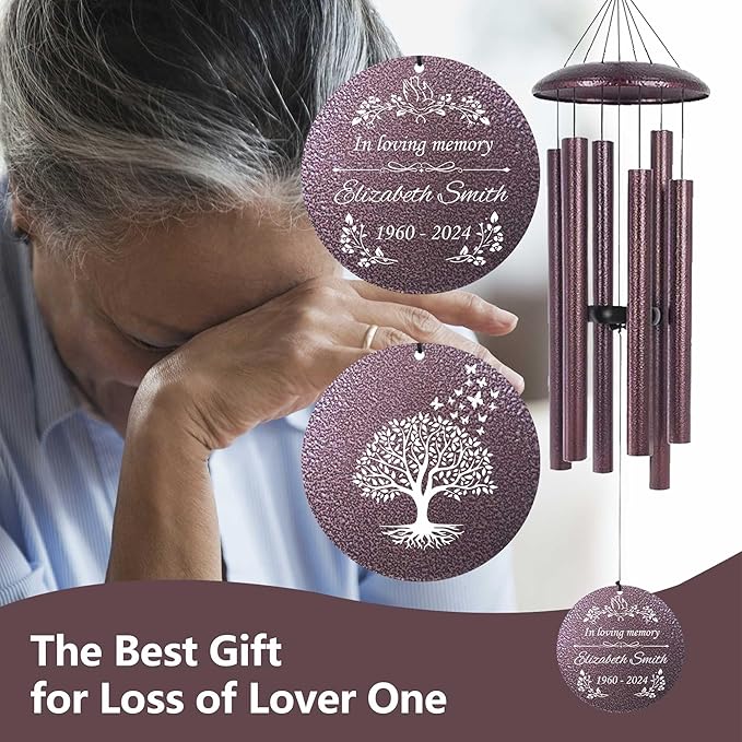 ASTARIN Memorial Wind Chimes Personalized, Bereavement Condolence Gifts for Loss of Mother Husband Wife, Customized Wind Chimes for Outside Deep Tone(Produced in USA)-Ruum Studio Home