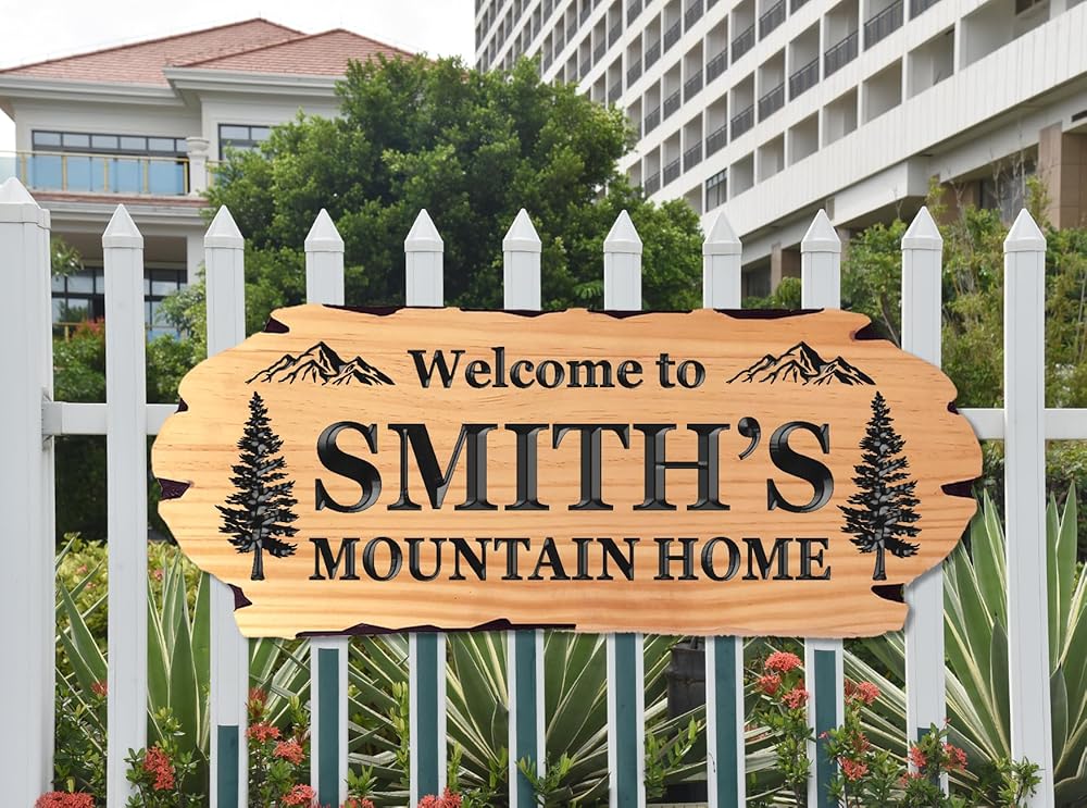 Personalized Cabin Sign - Rustic Wood Welcome Sign for Outdoor, Home Wall Decor,Farmhouse Decor, Custom Backyard Sign,Carved wood sign.3D Carving Wood Sign.-Ruum Studio Home