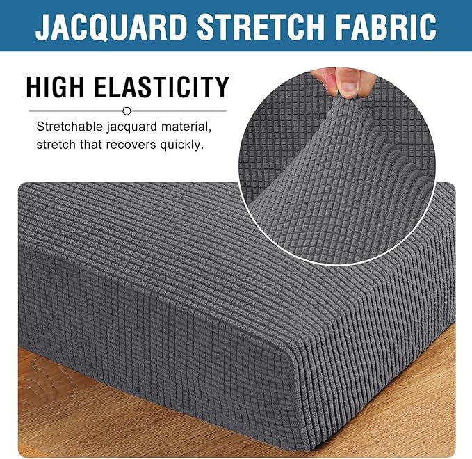 H.VERSAILTEX Super Stretch Individual Seat Cushion Covers Sofa Covers Couch Cushion Covers Slipcover Sets Thick Jacquard Textured Twill Fabric (1 Piece Loveseat Cushion Cover, Grey)-Ruum Studio Home