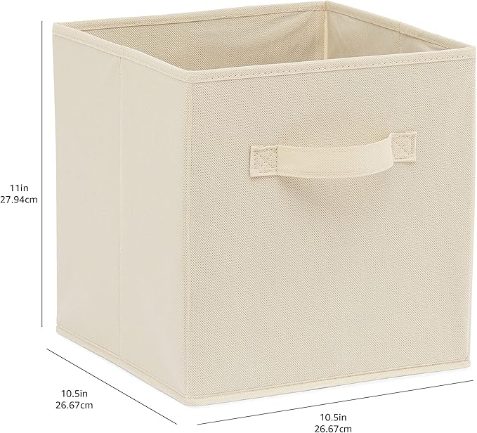Amazon Basics Collapsible Fabric Storage Cubes Organizer with Handles, Sturdy, Beige, 10.5-x-10.5-x-11-inch, Pack of 6-Ruum Studio Home