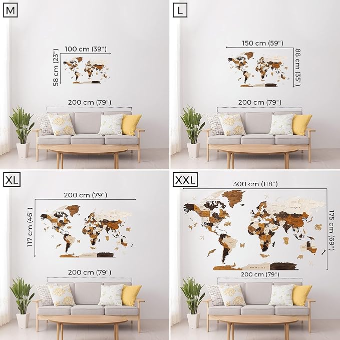 HYPERI Multilayered 3D Wooden World Map Wall Decor, Wood Art Wall Decor, Mapa Mundi Para Pared, World Maps and Push Pins, Valentine's Day Gifts For Dad, Mom, Boss, Husband, Wife (Medium)-Ruum Studio Home
