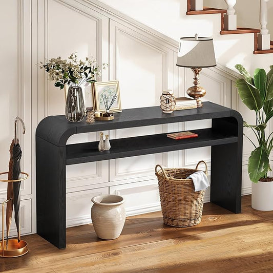 BECHAEO 59-Inch Long Console Table, 2-Tier Thickened Narrow Entryway Table, Farmhouse Console Tables Behind Couch, Retro Industrial Hallway Accent Tables for Living Room, Entrance-Ruum Studio Home