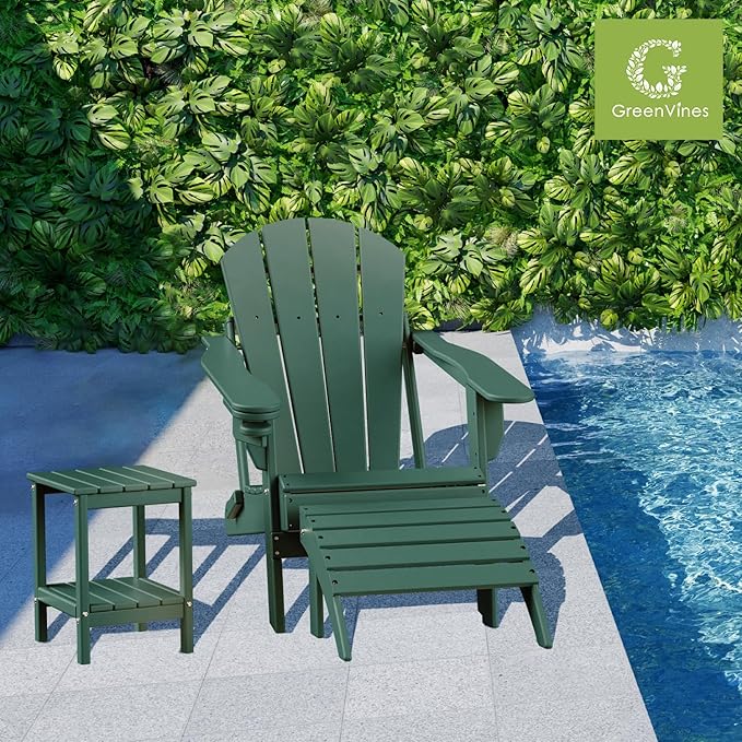 GREENVINES Adirondack-Ottoman | Set of 4 | HDPE Plastic | Outdoor Footrest | All Weather | Foot Rest | Foot Stool | Forest | for Adirondack Chair | for Patio Backyard Pool-Ruum Studio Home