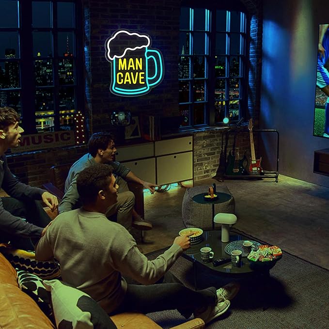 Man Cave Neon Sign, Beer Neon Signs for Wall Decor, Dimmable Acrylic Neon Lights for Man Cave Gamer Room Bedroom Bar Pub Party Decorations-Ruum Studio Home