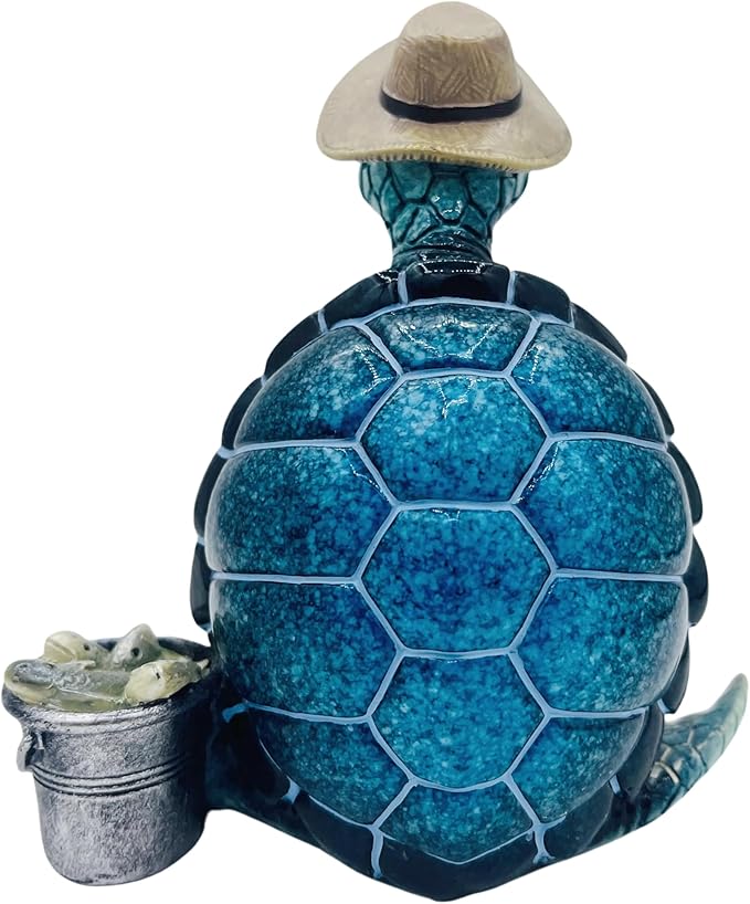 Turtle Fishing Decor, Summer Garden Statues, Nautical Coastal Beach Decorations, Home Office Decor Gifts, Bookshelf Desk Bathroom Tabletop Statue Ornament (Turtle Fishing)-Ruum Studio Home
