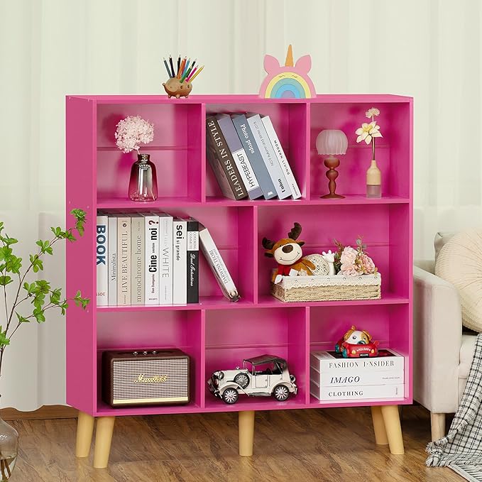 LEYAOYAO Bookshelf,3 Tier Book Shelf with Legs,Pink Modern Bookshelf,Large Freestanding Open Modern Bookshelves,Display Bookcases Decor Furniture for Nursery-Ruum Studio Home