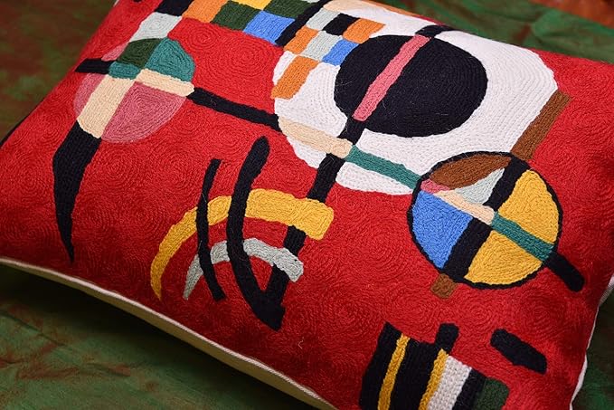 Lumbar Kandinsky Red Modern Pillow Cover Counterweights Mid Century Chair Cushions Red Abstract Pillowcase Red Contemporary Pillowsham Couch Cushions Handmade Wool Size 14x20-Ruum Studio Home