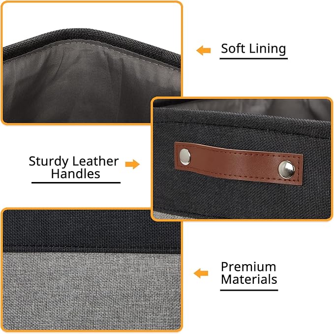 DULLEMELO Cube Collapsible Storage Bins, 12 inch Fabric Storage Cubes Bins Canvas Organization Baskets, Linen Closet Organizers Boxes for Home Organization and Storage (4 Pack - 12" Black&Grey)-Ruum Studio Home
