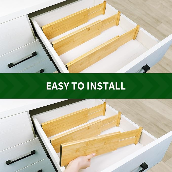 VaeFae 3 Pack Bamboo Drawer Dividers, 4" High Adjustable 16.6" - 21.8" Clothes Drawer Organizers, Expandable Separators for Bedroom/Bathroom/Kitchen/Office Storage-Ruum Studio Home
