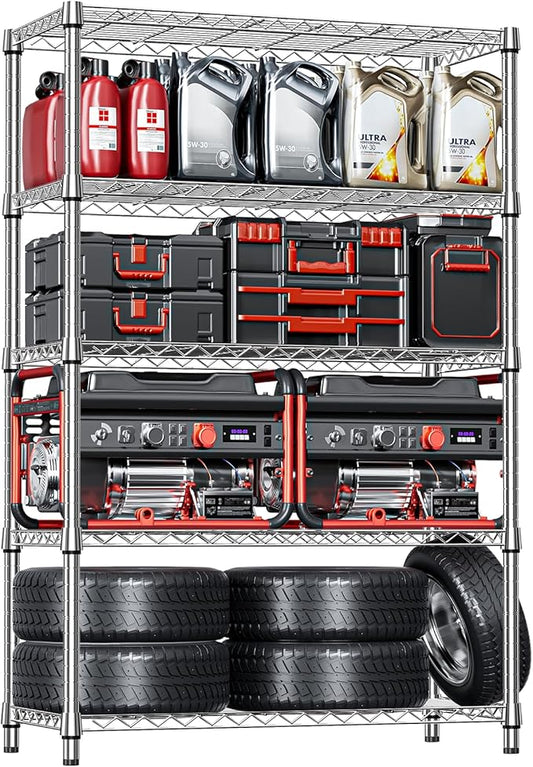 IZEUK 5-Tier Heavy Duty Metal Storage Shelving Unit (Chrome, 17.7" D x 47.2" W x 72.3" H, 1750 lbs Capacity), Adjustable Steel Wire Rack Shelf Organizer for Garage, Kitchen, Pantry, Basement, Laundry-Ruum Studio Home