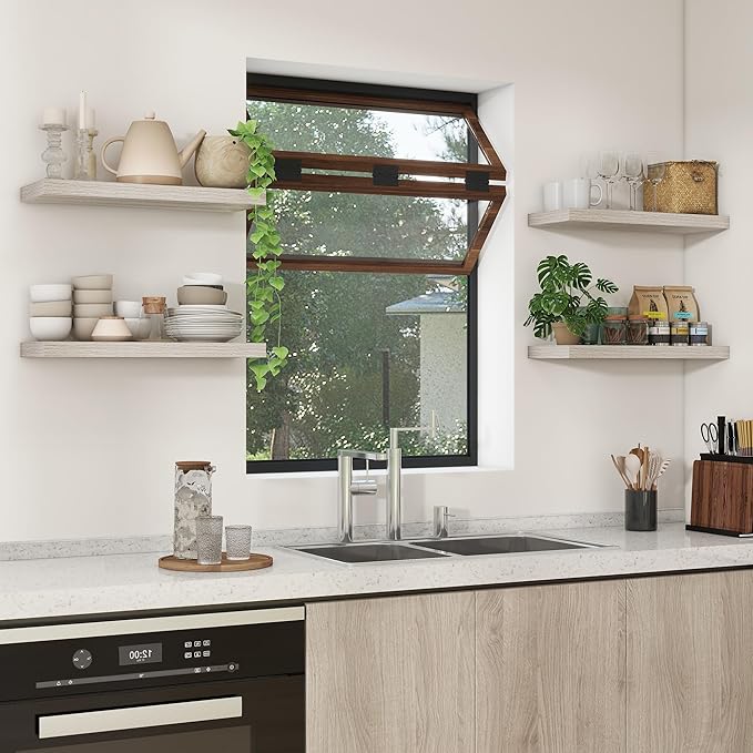 Heimlove 24 inch Floating Shelves for Wall,9.3 inch deep Grey Bathroom Over Toilet Shelf,Wall Mounted Rustic Wood Shelves for Bedroom,Living Room,Kitchen,Office Decor Set of 2-Grey-Ruum Studio Home