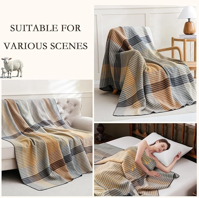 YOUR MOON Pure Merino Wool Queen Size Bed Blanket, 100% Australian Natural Wool, Washable, Hypoallergenic - Non-Itchy (Brownish Blue, 90 * 90)-Ruum Studio Home