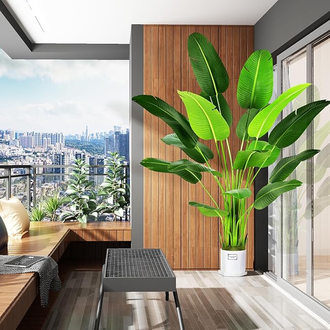 7.2ft Artificial Silk Bird of Paradise Palm Tree (85in) with 17 Trunks Faux Tree and Plastic Nursery Pot, Fake Plant for Office House Farmhouse Living Room Home Decor (Indoor/Outdoor)-Ruum Studio Home