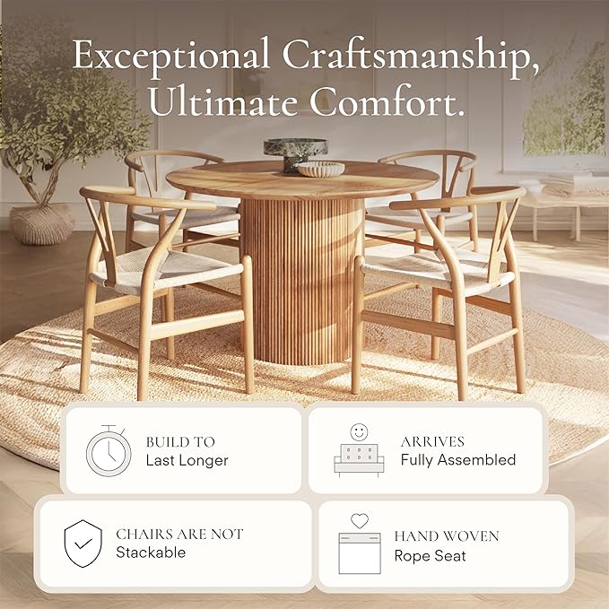 POLY & BARK Weave Dining Chairs – Mid-Century Modern Wishbone Dining Chairs with Arms, Solid Wood Frame, Indoor Use – Natural – Set of 2 - Ideal for Dining Room, Kitchen or Stylish Accent Setting-Ruum Studio Home