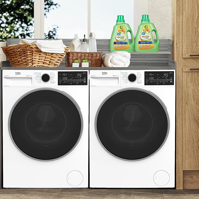Royxen Laundry Countertop with 2-tier Shelf Universal Fit, Washer and Dryer Countertop with Storage Space, Shelf Height 11.5 Inches, Solid Wood, Eucalyptus-Ruum Studio Home