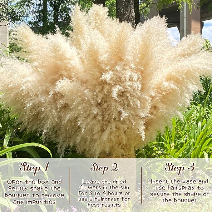 46" inch 11 Stems Natural Pampas Grass Tall Decor,Pompas Grass,Large Beige Tall Pampas Grass for Floor Vase,Wedding Decorations,Party,Boho Home Decor,and Creating a Boho Ambiance-Ruum Studio Home