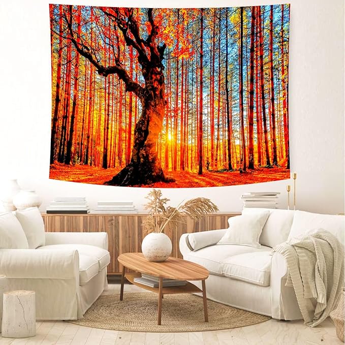 Delur Sunset Forest Tapestry Tree of Life Tropical Rainforest Landscape Tapestry Wall Hanging Scenic Nature Woodland Natural Sunrise Headboard for Bedroom Living Room Home Decor (51.2" x 59.1")-Ruum Studio Home
