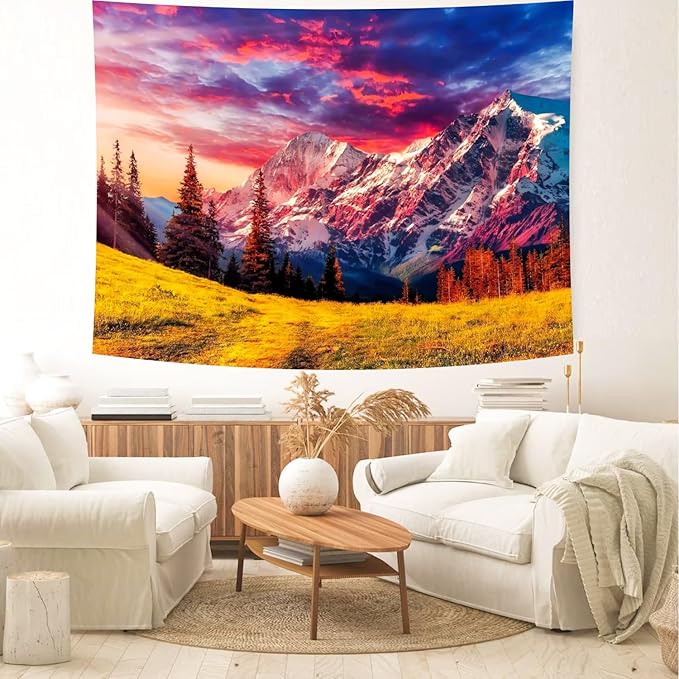 Delur Mountain Tapestry Sunset Forest Tree Nature Tapestry Wall Hanging Sunrise Psychedelic Scenic Landscape Headboard for Bedroom Living Room Home Decor (59.1" x 78.7")-Ruum Studio Home