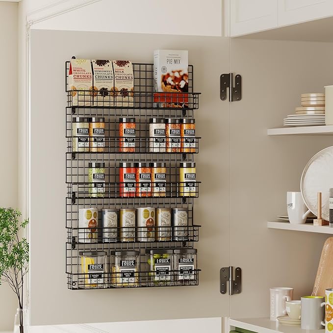 X-cosrack Spice Rack Organizer, 5-Tier Wall Spice Rack, Stackable Hanging Spice Jars Storage Racks, Great for Kitchen and Pantry, Up to Storage 48 Jars(Patent No.:D909138S)-Ruum Studio Home